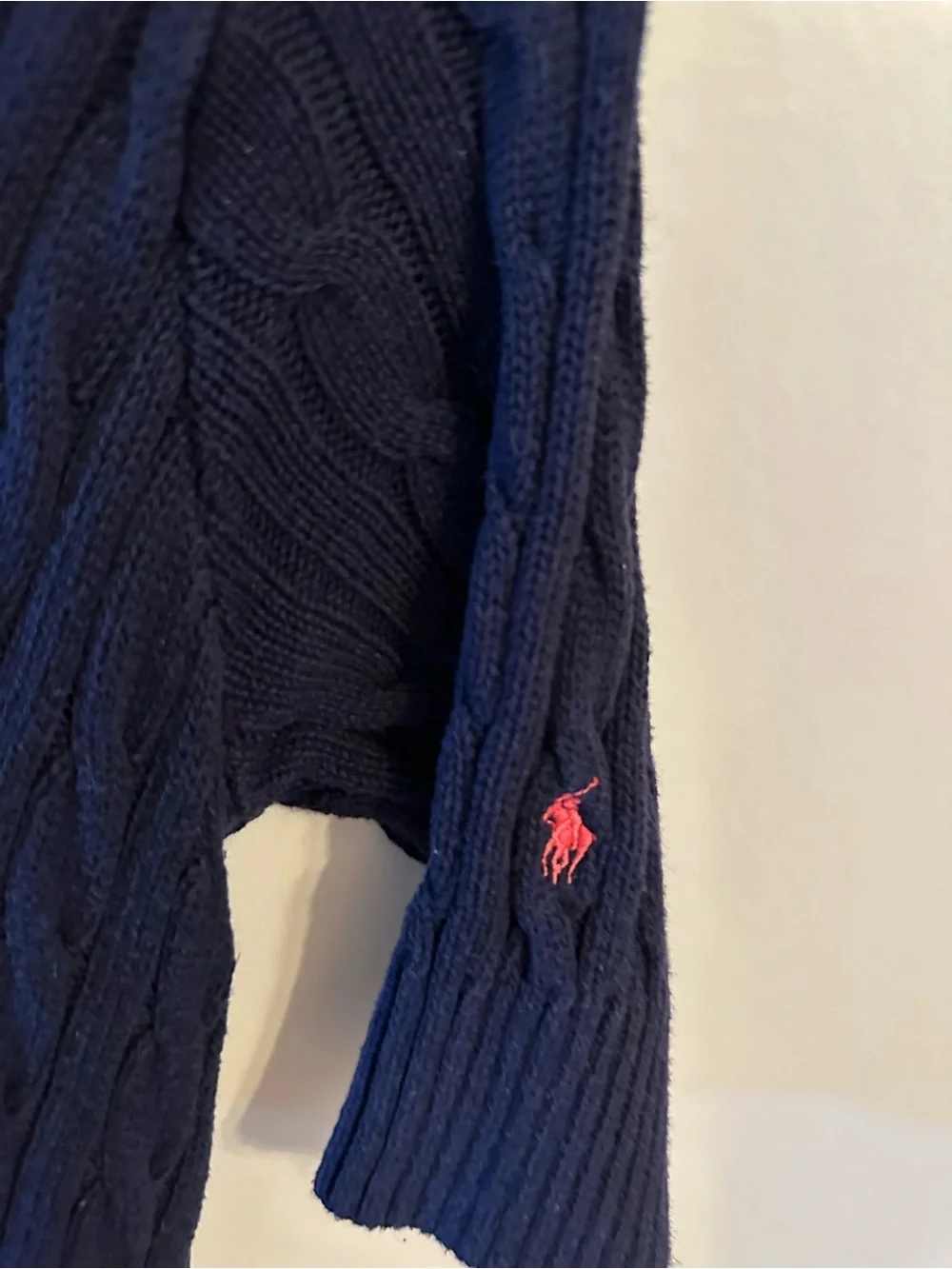 Ralph Lauren Navy Cable-Knit V-Neck Belted Kids Dress